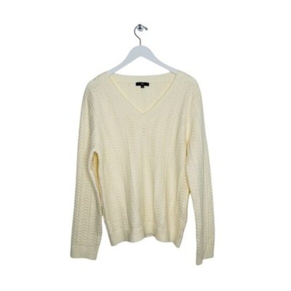 Fate Sweaters - FATE Ivory Cable Knit V Neck Pullover Sweater Stitch Fix Size L